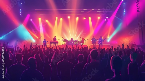 Concert Crowd Illuminated by Stage Lights