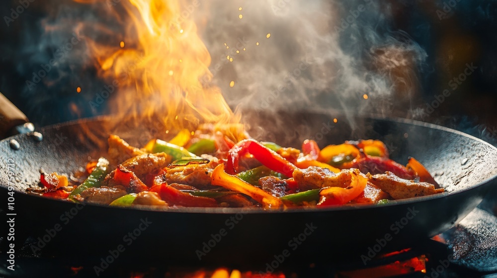Vibrant Fajitas Cooking in a Stylish Pan Vibrant Fajitas Cooking in a Stylish Pan