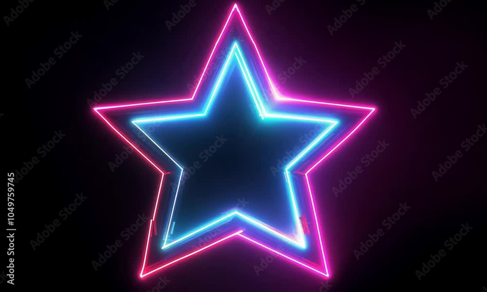 Star-shaped photo frame with two-tone neon color motion graphics in black color. On black background. Neon light, Generative AI Star-shaped photo frame with two-tone neon color motion graphics in black color. On black background. Neon light, Generative AI