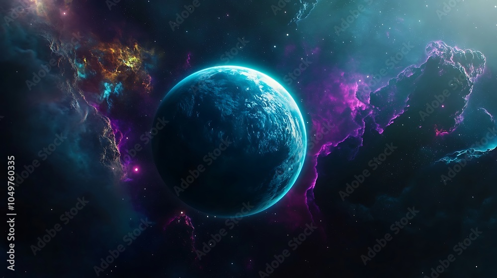 Mesmerizing view of planet enveloped by cosmic glowing nebula image Mesmerizing view of planet enveloped by cosmic glowing nebula image