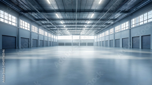 Large Empty Warehouse Interior With Roll-Up Doors - Realistic Image