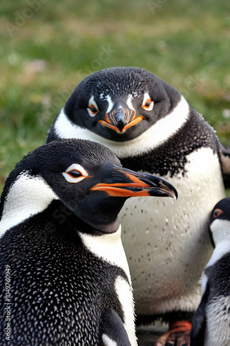 a cute portrait of a family of penguins in their natural environment photo