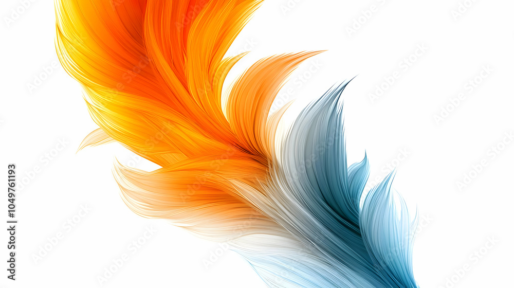 Abstract Illustration with Orange and Blue Feathers on White Background Abstract Illustration with Orange and Blue Feathers on White Background