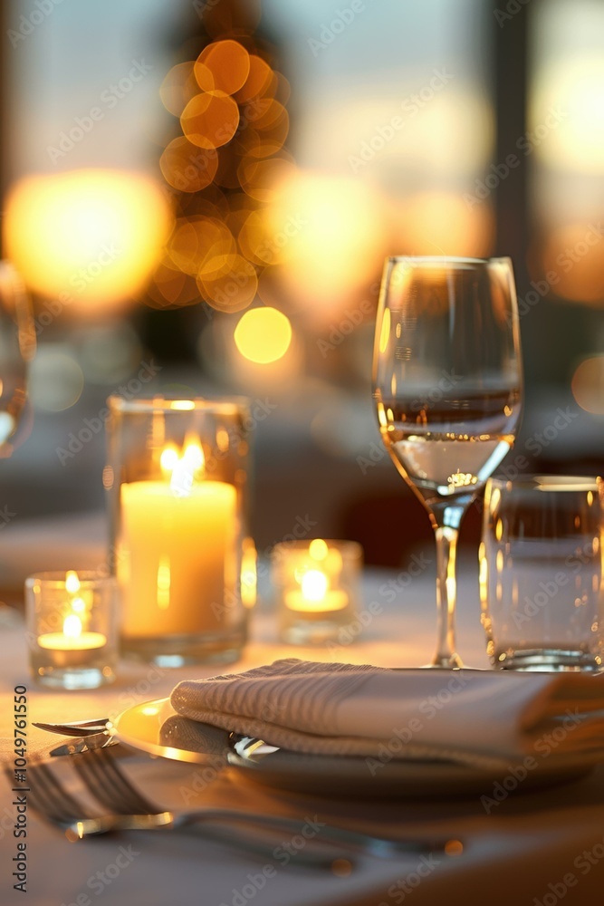 A table with a candle lit and wine glasses on it. AI. A table with a candle lit and wine glasses on it. AI.