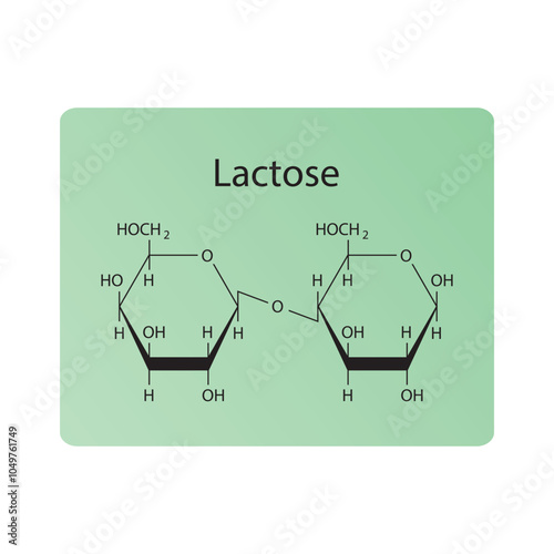 Lactose skeletal structure diagram.Disaccharide compound molecule scientific illustration.