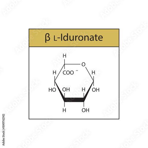 β-L-Iduronate skeletal structure diagram.Sugar compound molecule scientific illustration.