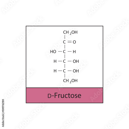 D-Fructose skeletal structure diagram.Ketose compound molecule scientific illustration.