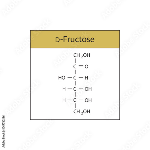 D-Fructose skeletal structure diagram.Ketose compound molecule scientific illustration.