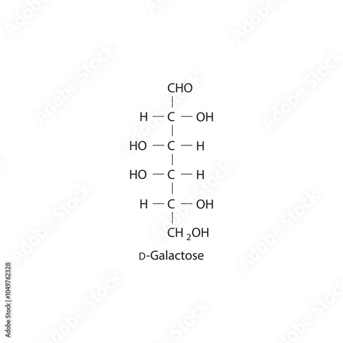 D-Galactose skeletal structure diagram.Sugar compound molecule scientific illustration.