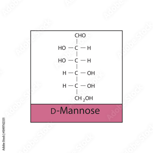 D-Mannose skeletal structure diagram.Sugar compound molecule scientific illustration.