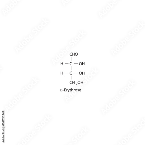 D-Erythrose skeletal structure diagram.Sugar compound molecule scientific illustration.