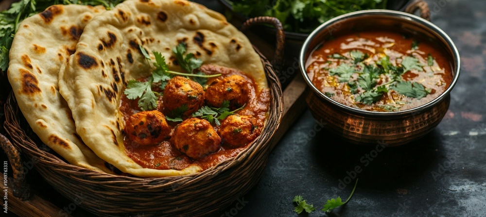 Indian Butter Chicken with Naan Bread Indian Butter Chicken with Naan Bread