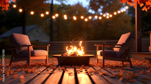 Cozy Outdoor Scene with Chairs and Fire Pit