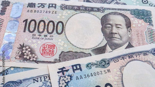 Close up of New Japanese Yen bank note (1000yen, 5000yen and 10000yen), Tokyo, Japan 2024 Sep.1