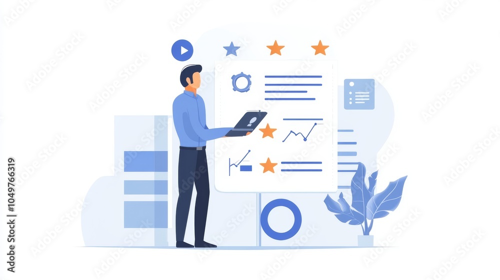 A man shows top-tier quality assurance with five stars, emphasizing premium service and business excellence.