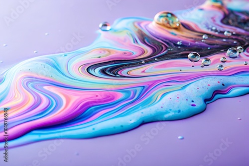 Colorful abstract oil spill with shades of blue, pink, and purple swirling together. Ideal for dynamic and creative visual backgrounds.