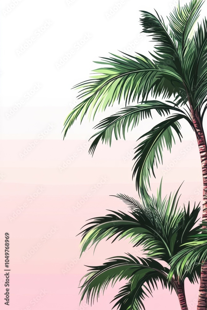 Fototapeta premium Serene Tropical Escape: Palm Trees Against Soft Pink Sky