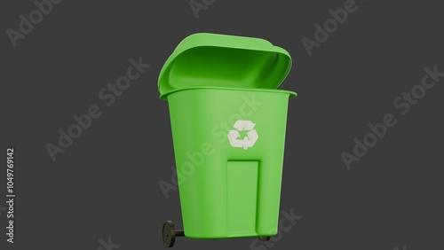 3D Illustration of a Green Recyle Bin photo