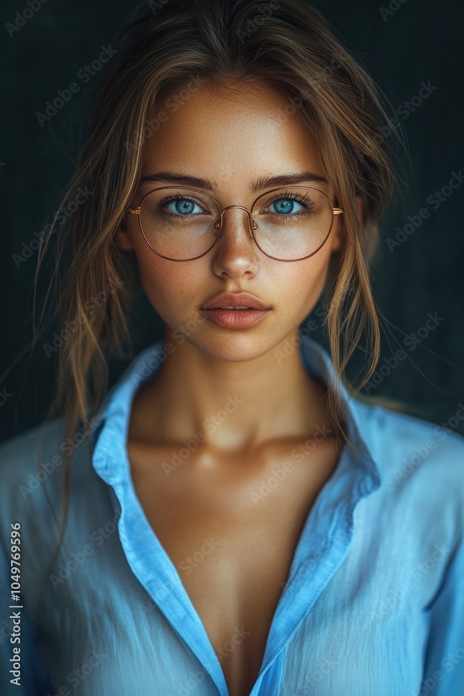 Fototapeta premium Woman with glasses and blue shirt
