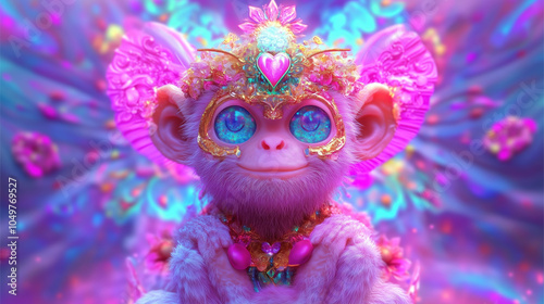 Magical DMT Fantasy Monkey with Crystal Crown.
