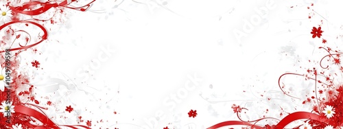  Red and white border design with ribbons, daisies, and decorative elements for the design of a blank letterhead in vector style on a white background design 