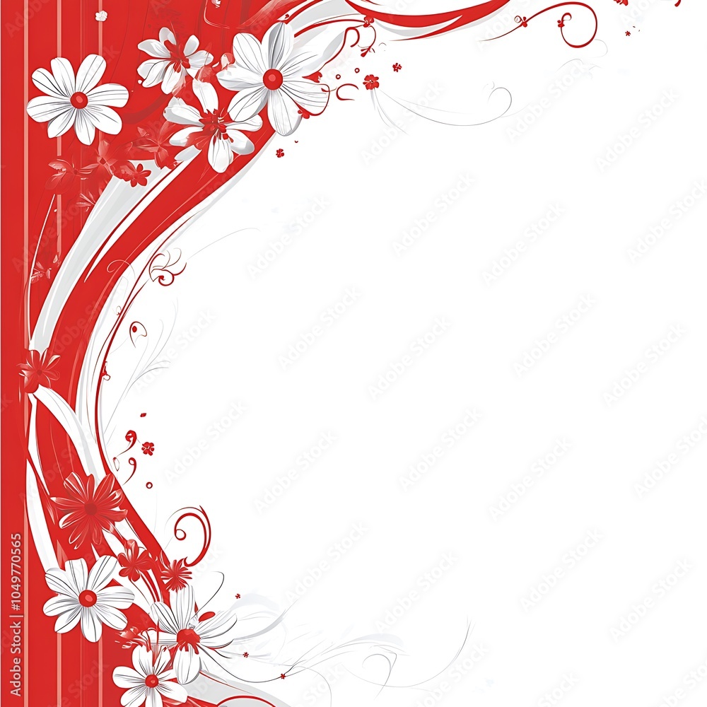Red and white border design with ribbons, daisies, and decorative elements for the design of a blank letterhead in vector style on a white background design Red and white border design with ribbons, daisies, and decorative elements for the design of a blank letterhead in vector style on a white background design