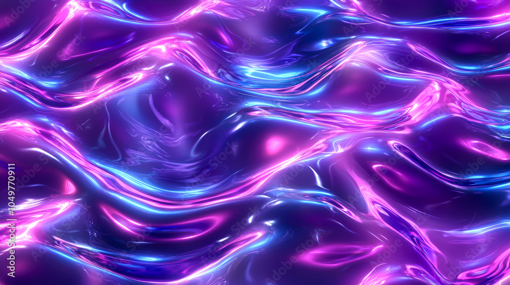 Obraz premium Abstract purple and blue neon waves with a metallic finish.