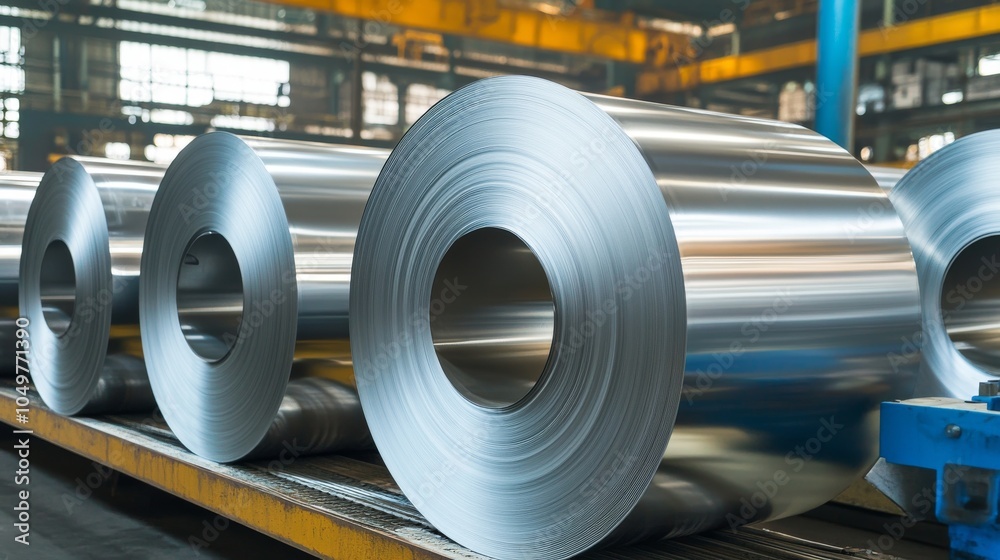 Aluminium coil and sheet on industrial machinery. Aluminium coil and sheet on industrial machinery.