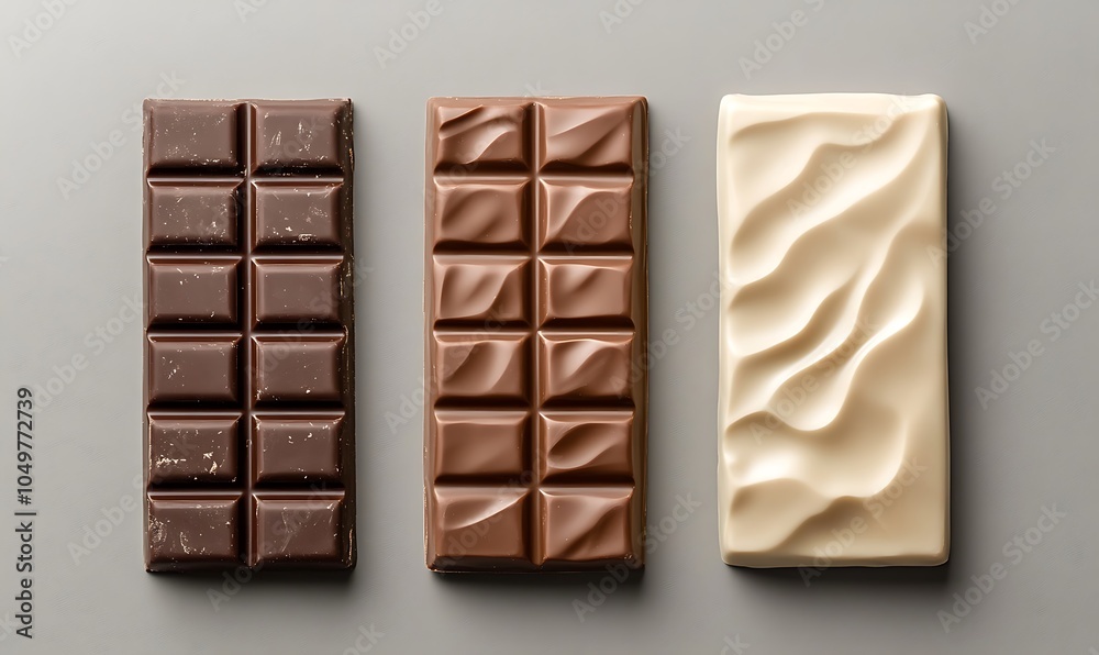 Set of white blank packaging for a chocolate bar with brown and beige colors, top view isolated on a grey background mockup template design
Set of white blank packaging for a chocolate bar with brown and beige colors, top view isolated on a grey background mockup template design