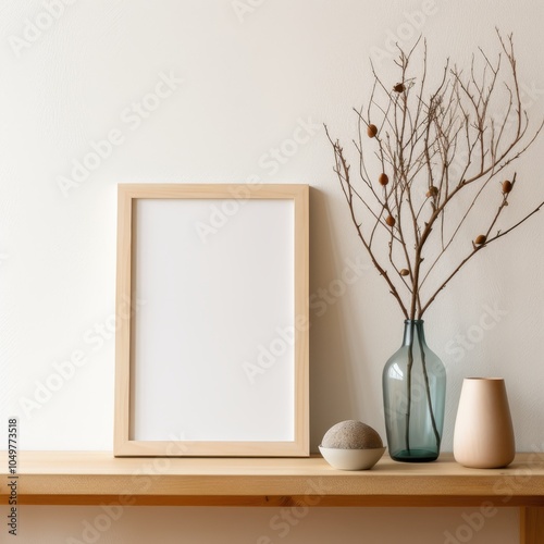 Scandinavian Inspired Wooden Frame and Plant Display on Minimalist Table