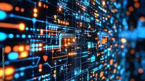 Wallpaper Mural Abstract Digital Circuitry Background with Blue and Orange Lights Torontodigital.ca