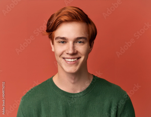 Wallpaper Mural Portrait of Handsome Young Man Happily Smiling Against Colored Studio Background Torontodigital.ca