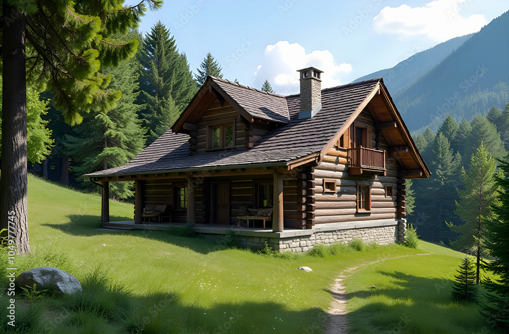 old rustic log house in the mountains old rustic log house in the mountains