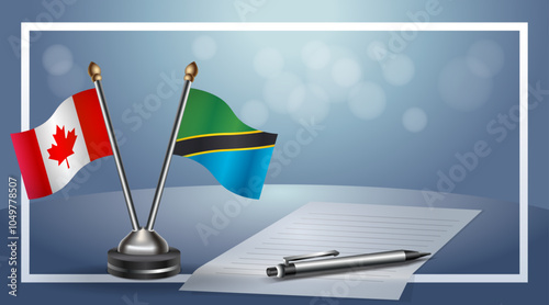 Canada and Tanzania Small national flag on bokeh background, cooperative relationship