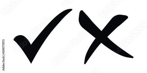 black Tick & cross/x mark icon. Stylish check mark & cross icon in black color, vector illustration.  True and False, accept & rejected symbols.