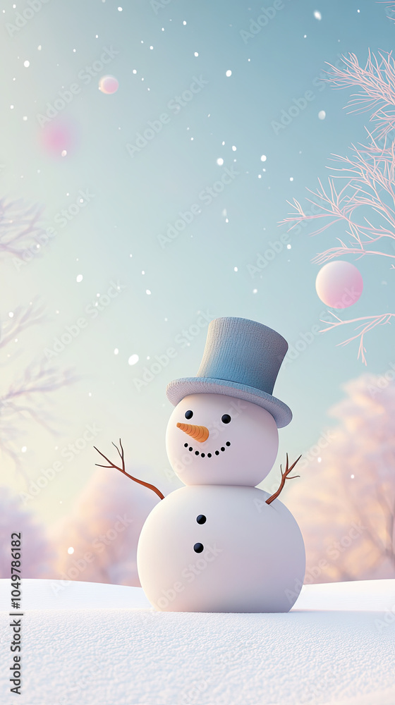 Obraz premium minimalist snowman design with geometric shapes, adorned with modern accessories, creates whimsical