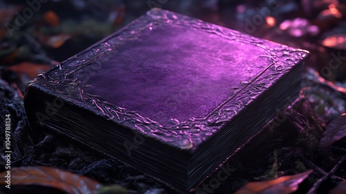 Ancient Tome Illuminated by Eerie Purple Light