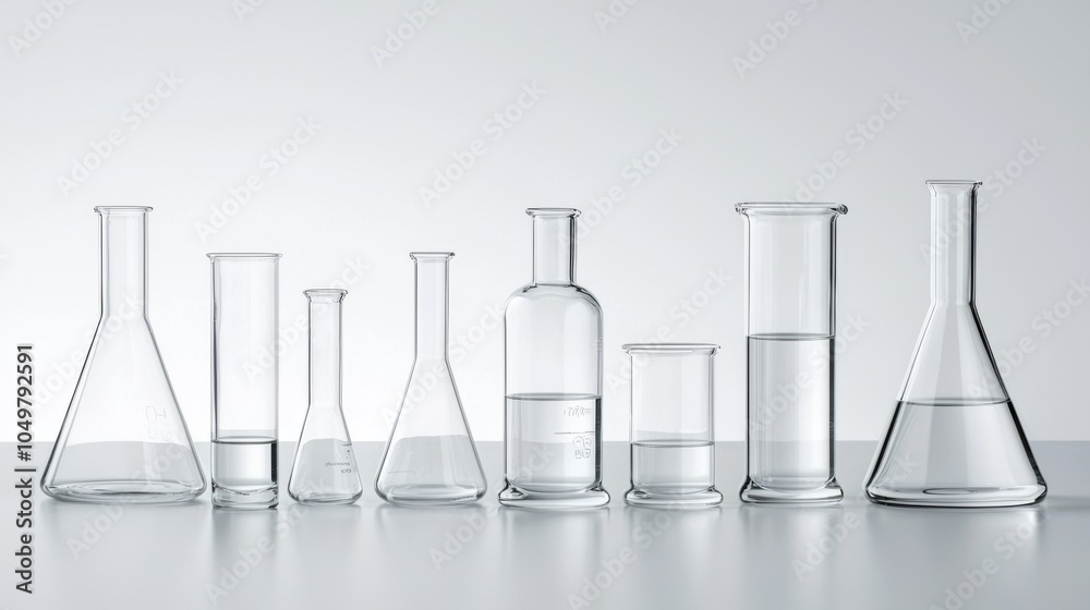 Close-up of laboratory glassware and cosmetic samples ready for testing and experimentation Close-up of laboratory glassware and cosmetic samples ready for testing and experimentation
