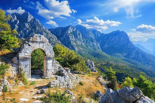 Ancient ruins at Termessos or Thermessos in the Taurus Mountains, Antalya province - generative ai photo