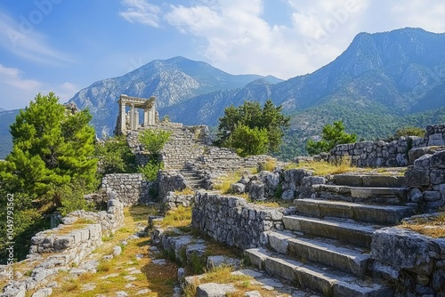 Ancient ruins at Termessos or Thermessos in the Taurus Mountains, Antalya province - generative ai photo