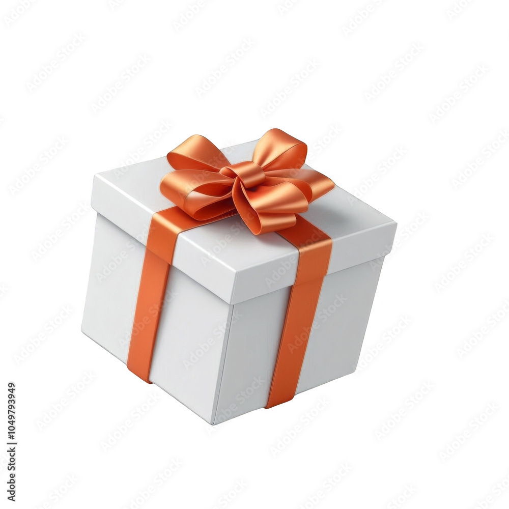 White gift box with orange ribbon, ideal for celebration visuals and holiday decorations White gift box with orange ribbon, ideal for celebration visuals and holiday decorations