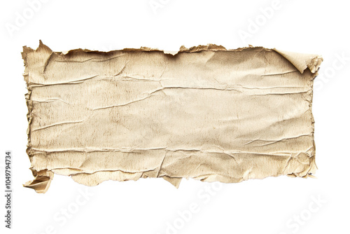 Vintage parchment with textured surface and ragged edges, ideal for artistic backgrounds, invitations, and historical presentations.