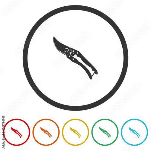 Pruning Shears Icon. Set icons in color circle buttons