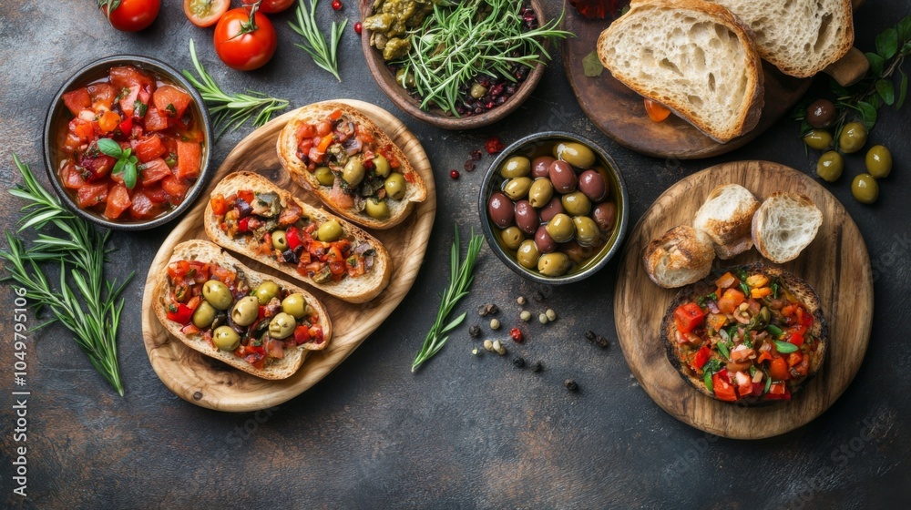 Rustic Tapas Spread with Olives and Bread Rustic Tapas Spread with Olives and Bread