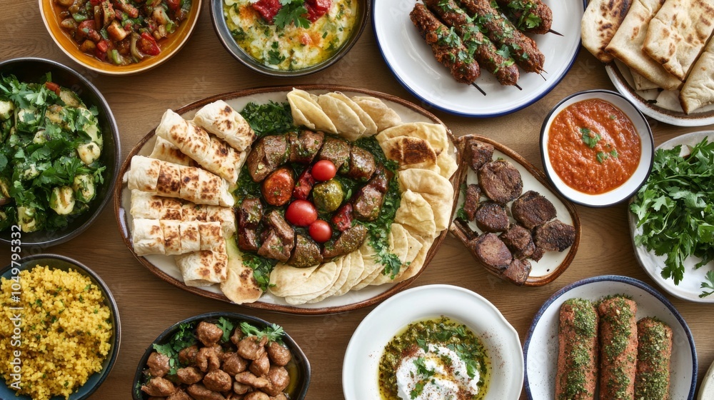 Fresh Middle Eastern Cuisine with Rustic Presentation Fresh Middle Eastern Cuisine with Rustic Presentation