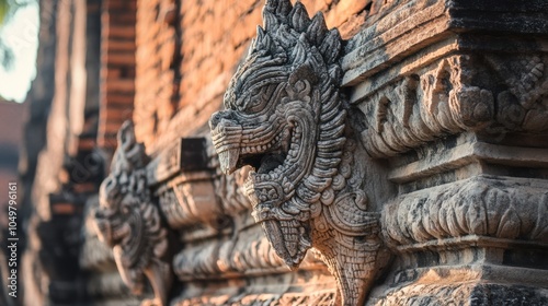 A detailed view of the intricate stone carvings on the ancient temples of Ayutthaya,