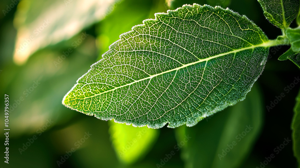 Close-up of a single green leaf with visible veins and a blurred green background. Close-up of a single green leaf with visible veins and a blurred green background.