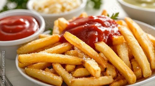 Crispy Fries with Dips on a Bright Background