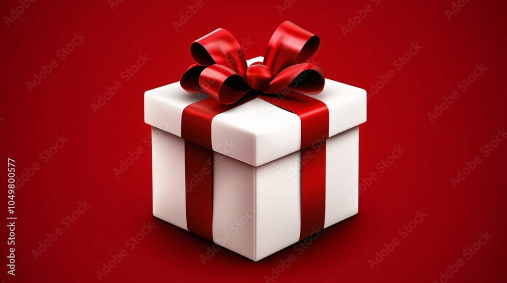 Obraz premium Red Ribbon Gift on Minimalist Red