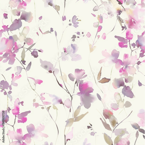 Background with various flowers in watercolor style
